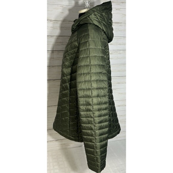 LANDS END Womens LARGE Primaloft Insulated Quilted Jacket Green Full Zip Hooded - Picture 4 of 16